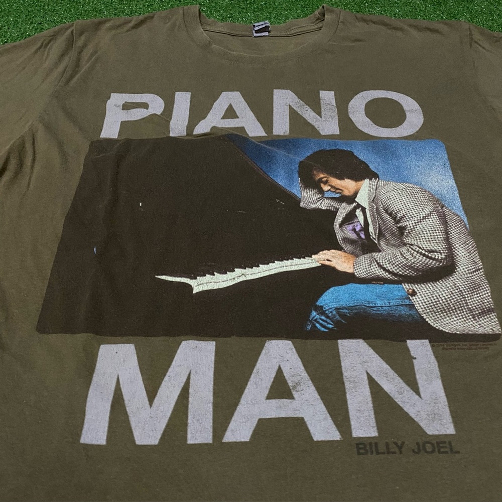 Billy Joel Piano Man Shirt Olive Green Vintage Graphic Band Tee Soft Style Small